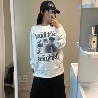 Graphic Lettering Oversized H-Line Long Sleeve T-shirt