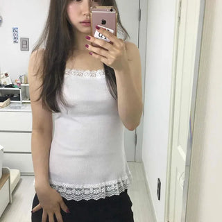 Flower Lace Square Neck Cotton Strap Sleeveless Top