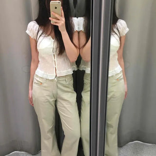 Flap Pocket Snap Zipper Bootcut Regular Fit Long Pants