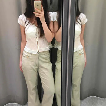 Flap Pocket Snap Zipper Bootcut Regular Fit Long Pants