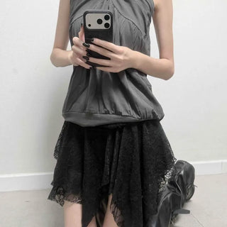 Flower See-through Shirred Layered Flare Loose Fit Mini Skirt