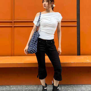 Regular Fit Button Contrast Slit Bootcut Shorts