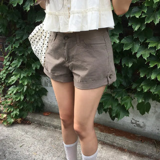 Asa Roll-up Button Point Cotton Shorts