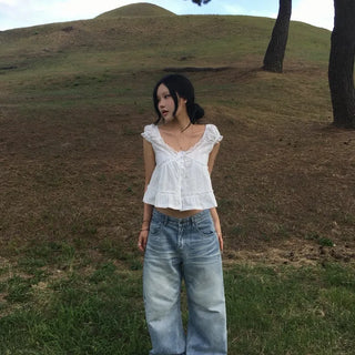 Divan Light Blue White Catwash Semi-Wide Pants