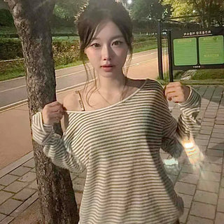 See-through Striped Oversized Long-sleeve T-shirt