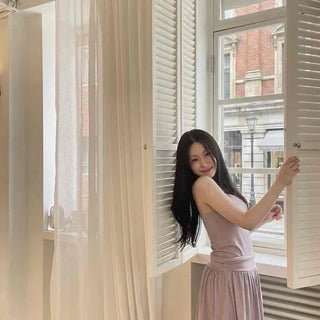 Cotton Shirred Sleeveless Slim Flare Mini Dress