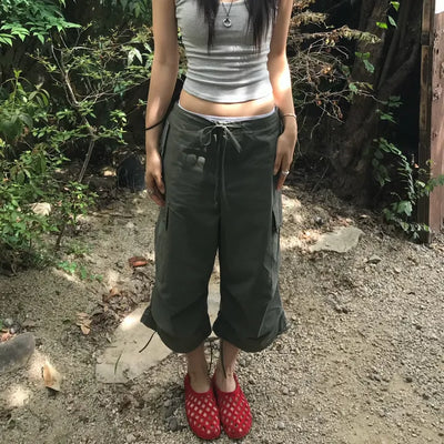 *String hem Summer material* Urban Cargo Capri Pants