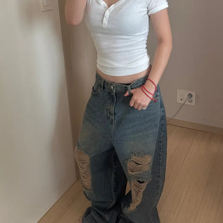 Damaged Wide Denim