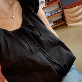Cotton Blend Puff Frill Shirred Round Neck Crop Blouse