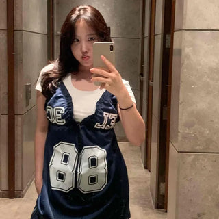 V-neck Sleeveless Backless Silk Logo Embroidered Mini Dress