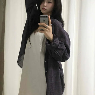 Thin Linen Check Oversized Shirt