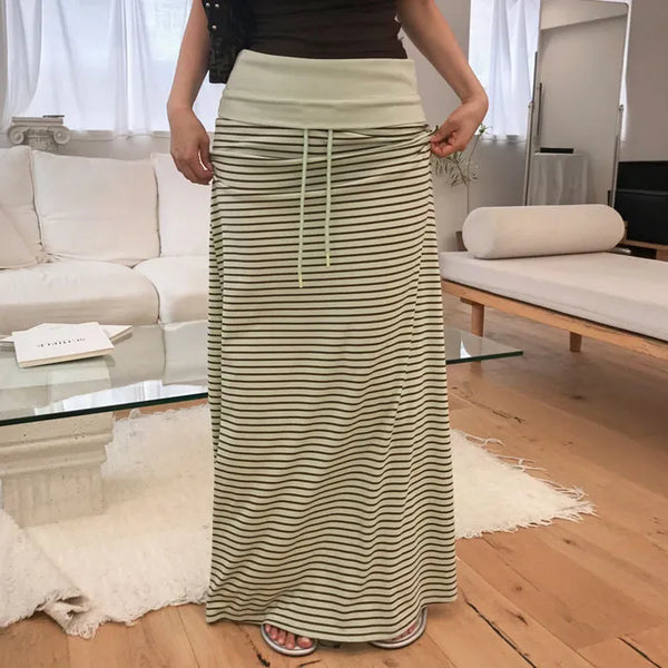 Chessbee striped folding long skirt