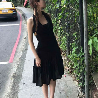 Halter Neck Twisted Shirred Draping Back Slit Slim Fit Knit Sleeveless