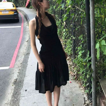Halter Neck Twisted Shirred Draping Back Slit Slim Fit Knit Sleeveless