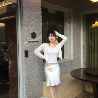 Stunning Satin Elastic Mermaid Midi Skirt