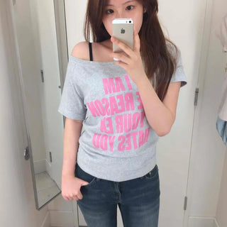 Boat Neck Logo Lettering Crop Oversized Short Sleeve Tee