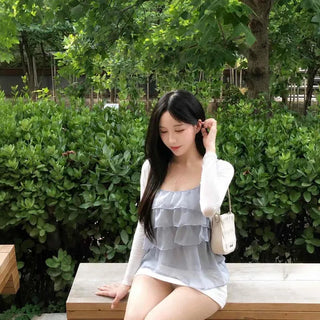 Chiffon Tiered Shirred Flare Frill Sleeveless Top