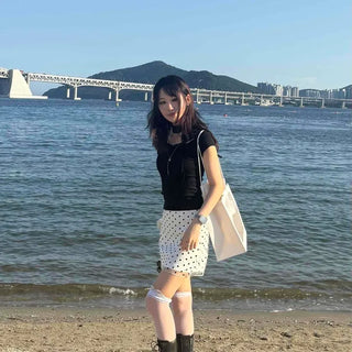 Dot Chiffon See-through Double Shorts High-Waisted H-Line Mini Skirt