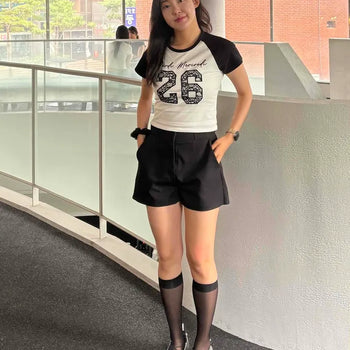 High-Waisted Wide Wrinkle-Free Cool Button Belt Pocket Shorts