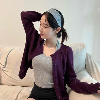Mohair Wool Round Neck Loose Fit Button Cardigan