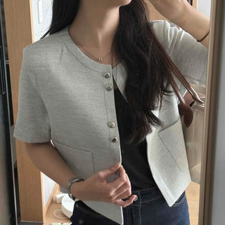 Tweed Loose Fit Crop Single Pocket Jacket