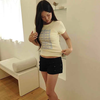 Low-Rise Napoleon Epaulet Slim Shorts
