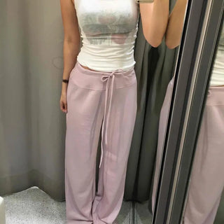 Low-rise Elastic Waist Sweat Wide Long Pants