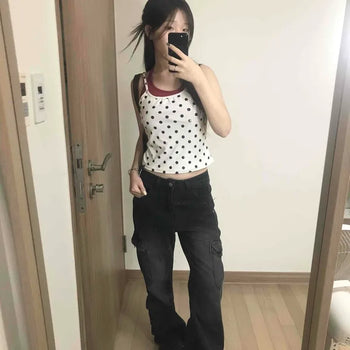 Dark Washed Cargo Cutout Mid-Rise Bootcut Pocket Jeans
