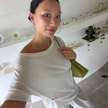 Cotton Round Neck Cutout Oversized Short Sleeve T-shirt