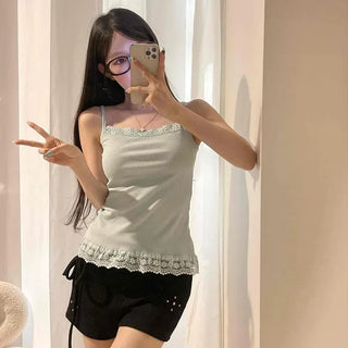 Flower Lace Square Neck Slim Fit Cotton Sleeveless