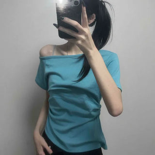 Modal Boat Neck Shirred Slim Fit Short Sleeve T-shirt