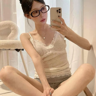 Soft Lace Knit V-Neck Slim Fit Layered Sleeveless