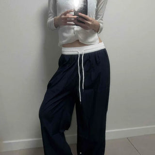 [Cooling Touch⋆⑅˚₊❄️} Tabi Color Block Elastic Waist Wide Long Pants