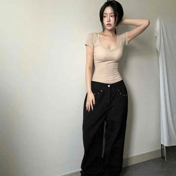 TENTEN Deep V-Neck Slim Fit Short Sleeve T-Shirt
