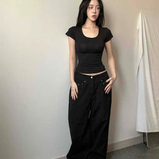 Modal Stretchy Cinched Cap Sleeve Crop Delicate Fit Slim Short Sleeve T-shirt