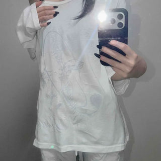 Cotton Loose Fit Round Neck Lettering Long Sleeve T-shirt