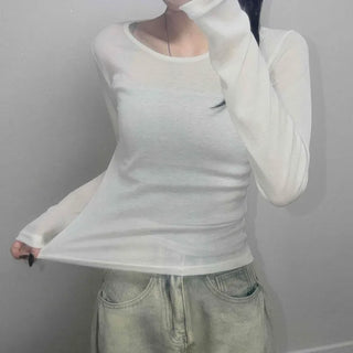 Curve See-through Round Long Sleeve T-shirt