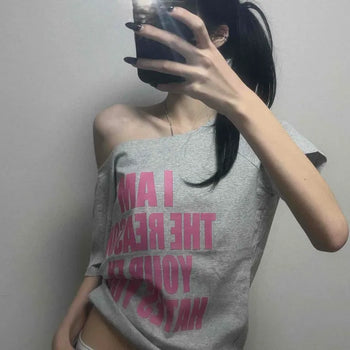 Boat Neck Lettering Loose Fit Short Sleeve T-shirt