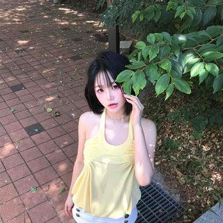 Halter Neck Round Neck Shirred Loose Fit Modal Sleeveless