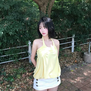High-waisted Napoleon Button Button-up H-line Mini Skirt