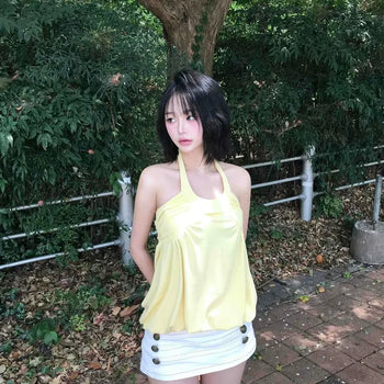 High-waisted Napoleon Button Button-up H-line Mini Skirt