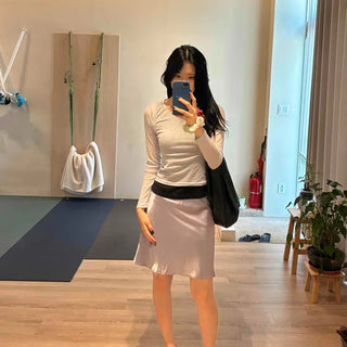 Satin Silky Glossy A-Line Flare High-Waisted Elastic Midi Skirt
