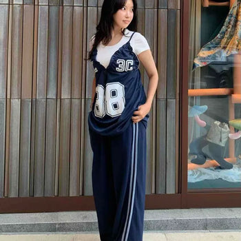 Jersey Double-Line String Elastic Loose Fit Wide Long Pants