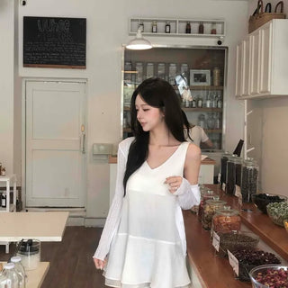 Naive Double Flare V-Neck Mini Dress
