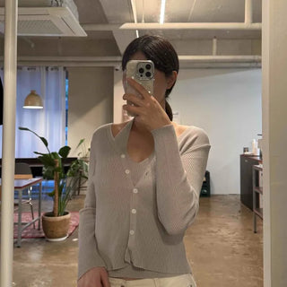Ribbed Button Slim Fit V-Neck Cardigan Knit
