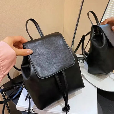 Mini Leather Drawstring Backpack  / Daily String Backpack Two-way Bag Leather Bag Travel Bag Vintage Minimal