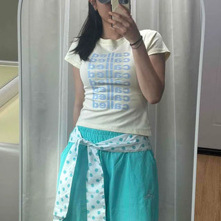 Dot Nylon Elastic Waist Low-Rise Strap Set Swimwear Wide Long Pants