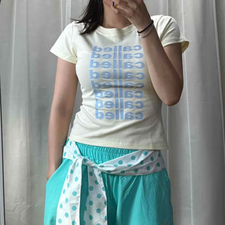 Lettering Print Stretchy Cotton Slim Fit Crop Short Sleeve T-shirt