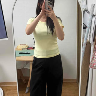 Soft Cotton Stretchy Round Neck Slim Fit Crop Short Sleeve Tee