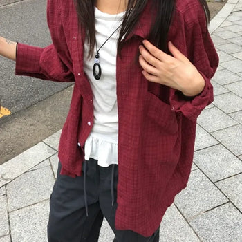 *Domestic/High Quality* Oversized Linen Check Shirt